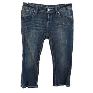 LA Idol USA Womens Denim Capris Size 11 Medium Wash Rhinestone Pockets Stretch